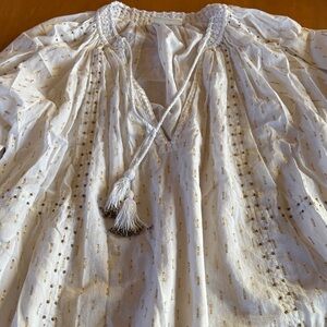 ILIO NEMA white Women's EMBELLISHED Blouse with Tassel Detail